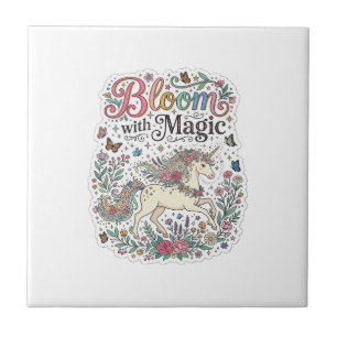 Unicorn Bloom with Magic Premium Vector Typography Tile