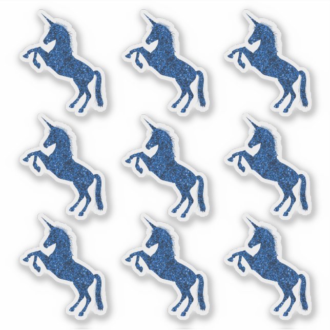 Unicorn Blue Glitter Effect Stickers (Front)