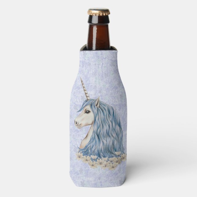 Unicorn Blue Hair Bottle Cooler (Bottle Front)