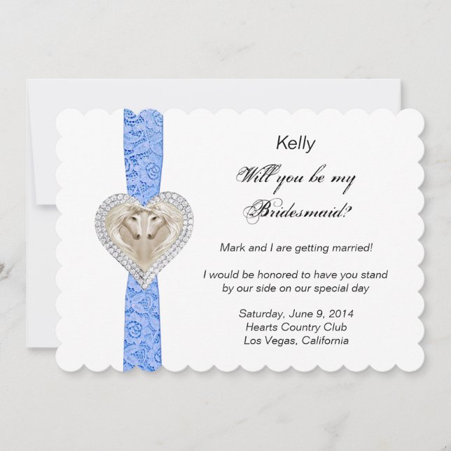 Unicorn Blue Lace Wedding Bridesmaid Card (Front)