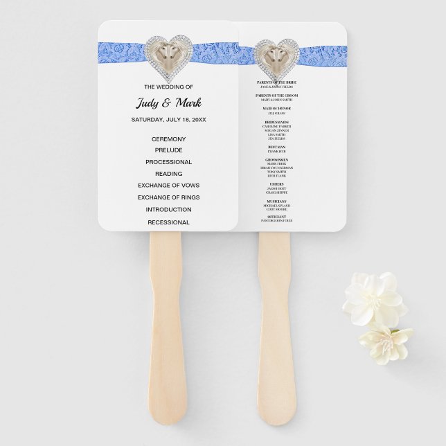 Unicorn Blue Lace Wedding Program Fans (Front and Back)