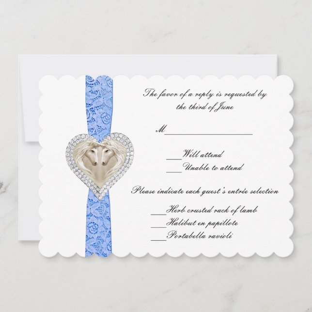 Unicorn Blue Lace Wedding Response Card (Front)