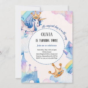 unicorn blue pastel birthday invitation
