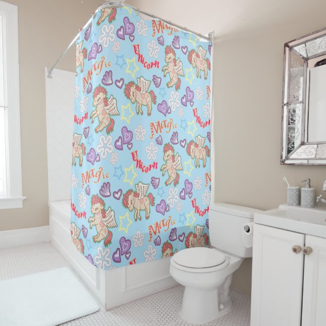 Unicorn Blue Shower Curtain (In Situ)