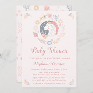 Unicorn Blush Florals Baby Shower Invitations