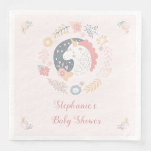 Unicorn Blush Florals Baby Shower Personalised Napkin