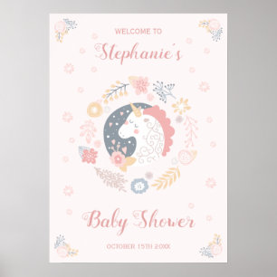 Unicorn Blush Florals Baby Shower Personalised Poster