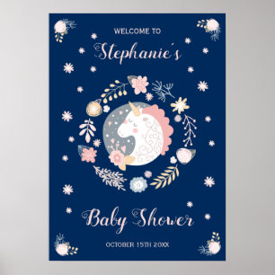 Unicorn Blush & Navy Baby Shower Personalised Poster