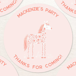 Unicorn Blush Pink Birthday Thank You Classic Round Sticker