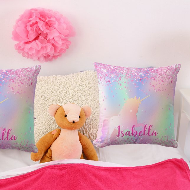 Unicorn blush pink purple name script cushion (Creator Uploaded)