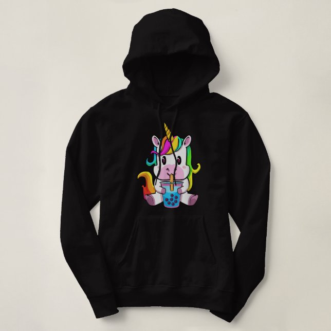 Unicorn Boba Tea Bubble Tea Kawaii Unicorn Men Kid Hoodie (Design Front)