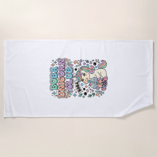 Unicorn Boba Unicorn Club Kawaii Typography Design Beach Towel