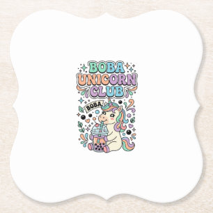 Unicorn Boba Unicorn Club Kawaii Typography Design Paper Coaster