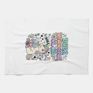 Unicorn Boba Unicorn Club Kawaii Typography Design Tea Towel