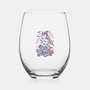 Unicorn Boo-nicorn Premium Vector Vector Design_1 Stemless Wine Glass