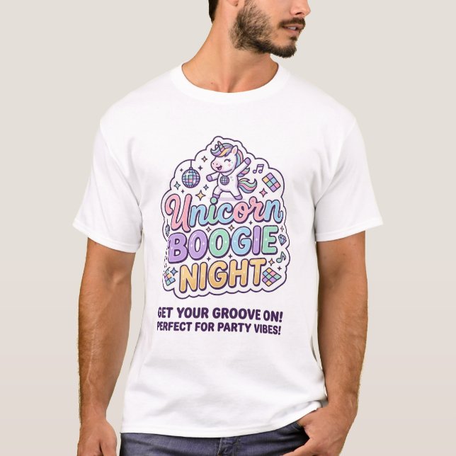 Unicorn Boogie Night Bold Typography Graphic Tee D (Front)