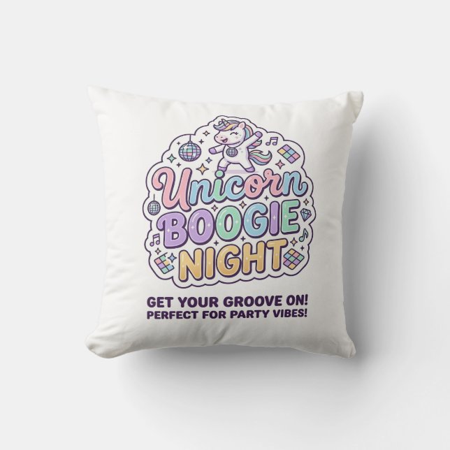 Unicorn Boogie Night Bold Typography Graphic Tee D Cushion (Front)