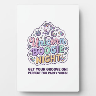 Unicorn Boogie Night Bold Typography Graphic Tee D Plaque