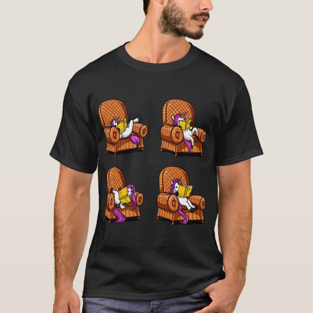 Unicorn Book Reading Poses T-Shirt (Front)