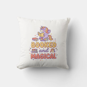 Unicorn Booked and Magical Print Ready White Backg Cushion
