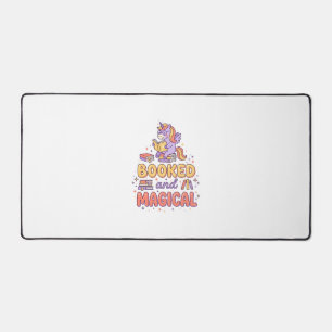 Unicorn Booked and Magical Print Ready White Backg Desk Mat