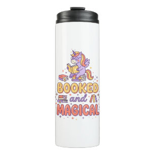 Unicorn Booked and Magical Print Ready White Backg Thermal Tumbler