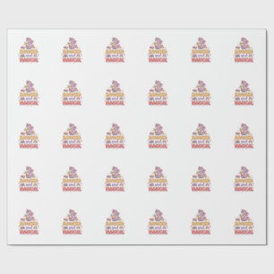 Unicorn Booked and Magical Print Ready White Backg Wrapping Paper