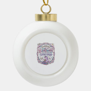 Unicorn Booktrovert Unicorn Playful Cute Gift Desi Ceramic Ball Christmas Ornament