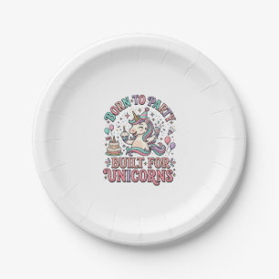 Unicorn Born to Party Built for Unicorns Retro Sty Paper Plate
