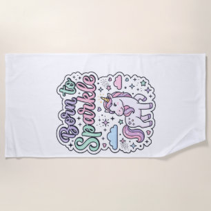 Unicorn Born to Sparkle Graphic Design Merch Desig Beach Towel