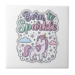 Unicorn Born to Sparkle Graphic Design Merch Desig Tile
