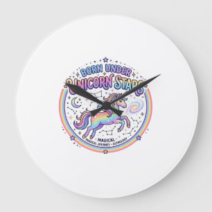 Unicorn Born Under Unicorn Stars Funny Print on De Large Clock