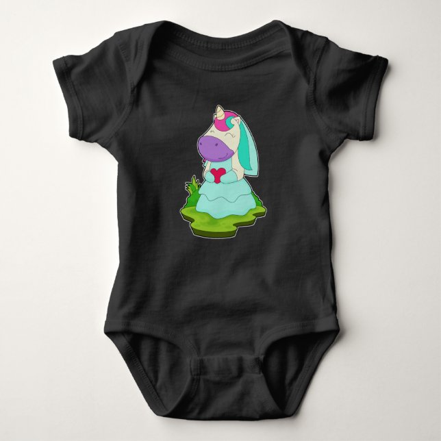 Unicorn Bride Heart Wedding Baby Bodysuit (Front)