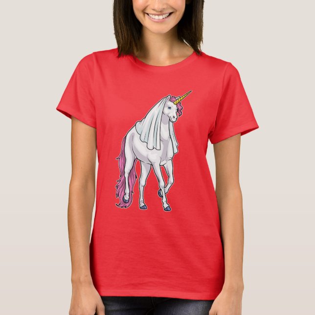 Unicorn Bride Veil Wedding T-Shirt (Front)