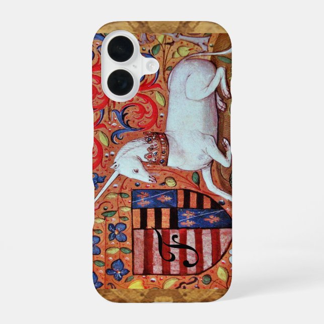 UNICORN Brown Parchment Monogram iPhone 16 Case (Back)