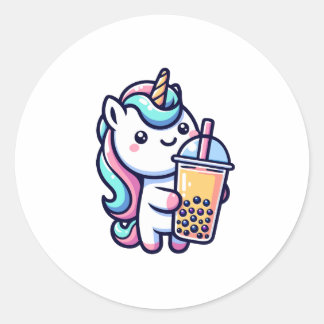 unicorn bubble tea lover classic round sticker