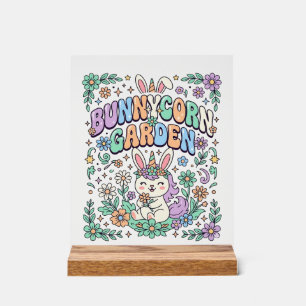Unicorn Bunnycorn Garden Kawaii Typography Design_ Acrylic Sign