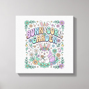 Unicorn Bunnycorn Garden Kawaii Typography Design_ Canvas Print
