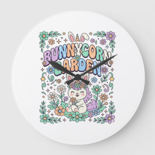 Unicorn Bunnycorn Garden Kawaii Typography Design_ Large Clock