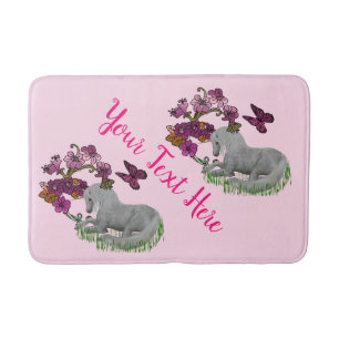 Unicorn Butterflies And Flowers Personalised  Bath Mat
