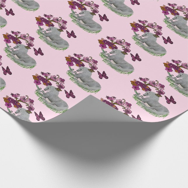 Unicorn Butterflies And Flowers   Wrapping Paper (Corner)