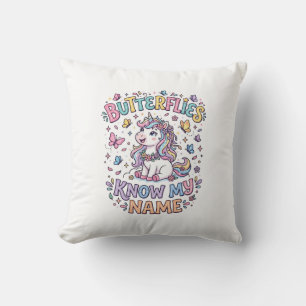 Unicorn Butterflies Know My Name Charming POD Artw Cushion