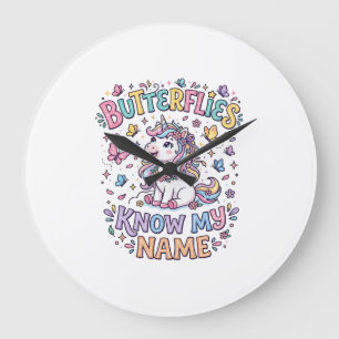 Unicorn Butterflies Know My Name Charming POD Artw Large Clock