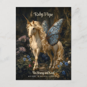 Unicorn Butterfly Wings Words Encouragement Postcard