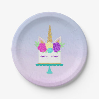 Unicorn Cake Birthday Plate Pink Purple Gold