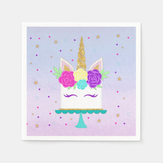 Unicorn Cake Party Napkin Pink Purple Gold