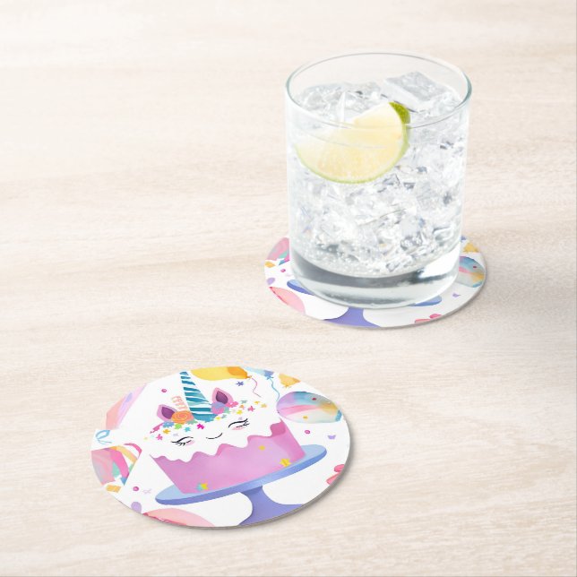 Unicorn Cake Round Paper Coaster (Insitu)