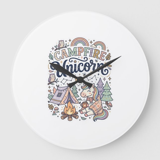 Unicorn Campfire Unicorn Premium Vector Sticker an Large Clock (Front)