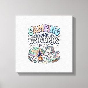 Unicorn Camping with Unicorns Kawaii Sticker and S Canvas Print