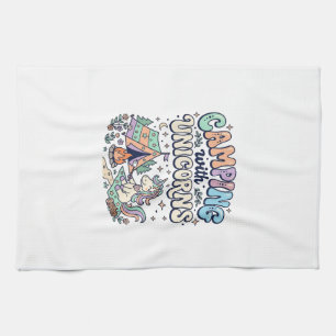 Unicorn Camping with Unicorns Kawaii Sticker and S Tea Towel